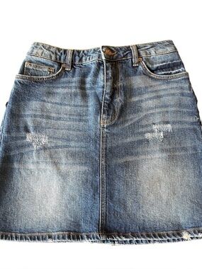 Tailor Made Distressed Denim Mini Jean Skirt (27)